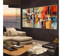 Arte de pared enmarcado grande, pintura en lienzo colorida, obra de arte abstracta moderna, arte de pared extragrande, imagen decorativa naranja y roja, 60x150cm