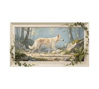 Arte de pared grande 3D enmarcado en 3D de 50.8 cm x 91.4 cm, diseño de camino del bosque, paisaje de lobo, pintura al óleo, autoadhesivo, extraíble, para sala de estar, dormitorio, oficina en casa