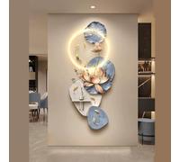 Arte de pared LED 3D de loto Koi con estante, decoración de pared moderna de Feng Shui para entrada, escultura de pez dorado de hoja de loto azul, acento decorativo para el hogar, colgante de pared
