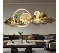 Arte de Pared LED 3D de Metal Negro, Reloj de Metal, decoración de Arte de Pared de Paisaje Chino Oriental, decoración de Arte de Escultura Moderna para Sala de Estar, Dormitorio, Pasillo y