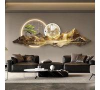 Arte de Pared LED 3D de Metal Negro, Reloj de Metal, decoración de Arte de Pared de Paisaje Chino Oriental, decoración de Arte, Escultura Moderna para Sala de Estar, Dormitorio, Pasillo y es