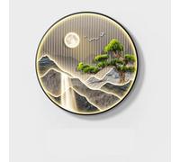 Arte de Pared LED 3D, Decoración de Pared Cascada de Árbol de Pino en Porcelana Cristal de Lujo, Aplique de Pared LED con Marco de Aluminio Cepillado para Home Decor(D,60*60cm/23.62*23.62in)