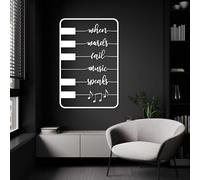 Arte de Pared Metal Black Where Words Fail Music Speaks, Arte de Pared Metal Music Quote Piano Key Art Decor, Decoración de Arte de Pared con Notas Musicales Escultura Moderna para Sala de e