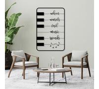 Arte de Pared Metal Black Where Words Fail Music Speaks, Arte de Pared Metal Music Quote Piano Key Art Decor, Decoración de Arte de Pared con Notas Musicales Escultura Moderna para Sala de e