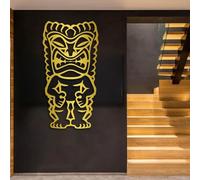 Arte de Pared metálico Minimalista Moderno con máscara Tiki, decoración de Pared metálica de Dios Tiki, Estilo Tropical Hawaiano para Sala de Estar, Dormitorio y Oficina (Dorado, 150 x 79 cm)