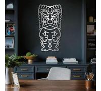 Arte de Pared metálico Minimalista Moderno con máscara Tiki, decoración de Pared metálica de Dios Tiki, Estilo Tropical Hawaiano para Sala de Estar, Dormitorio y Oficina (Plateado, 76 x 40 cm)