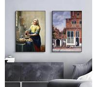 Arte de pared minimalista en color de Johannes Vermeer, imagen HD, impresión en lienzo, póster artístico, decoración moderna para sala de estar y hogar (30 x 45 cm/2 piezas sin marco)