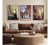 Arte de pared minimalista en color de Johannes Vermeer, imagen HD, lienzo impreso, póster artístico, decoración moderna para sala de estar y hogar (60 x 90 cm/3 piezas sin marco)
