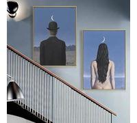 Arte de pared minimalista escandinavo, pintura al óleo surrealista de René Magritte, póster impreso, decoración para el hogar y la sala de estar (40 x 60 cm, 2 piezas)
