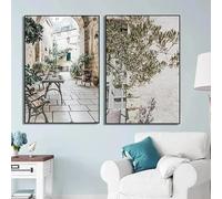 Arte de pared minimalista italiano con ramas de olivo, hojas, arquitectura, lienzo, pósteres, impresiones, decoración del hogar (40 x 50 cm, 2 piezas sin marco)