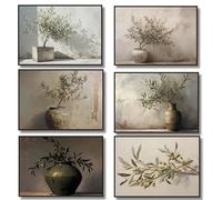 Arte de pared minimalista vintage, lienzo de olivo italiano en jarrón, impresiones de bodegón botánico, decoración del hogar (50 x 70 cm/6 piezas sin marco)