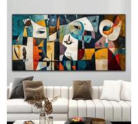 Arte de pared moderno abstracto colorido bohemio con diseño geométrico de patchwork y rostro humano póster retro en lienzo (60 x 120 cm marco interior)