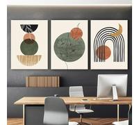 Arte de pared moderno abstracto geométrico negro y naranja, pintura en lienzo botánica medieval bohemia, decoración para sala de estar, hogar, 50 x 70 cm, 3 piezas sin marco