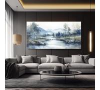 Arte de pared moderno con diseño de canal sereno, pintura abstracta en lienzo, decoración del hogar, obra de arte para sala de estar, baño, cocina y oficina (40 x 110 cm/marco interior)