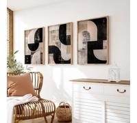Arte de pared moderno con estampado abstracto en tonos neutros, ideal para galerías de arte, decoración de estilo rústico en negro y beige para dormitorio o sala de estar (30x45cm - 3 piezas)