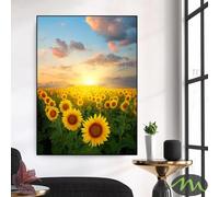 Arte de pared moderno con paisaje de girasoles, pintura en lienzo, carteles nórdicos e impresiones, imágenes artísticas de pared para sala de estar, decoración del hogar, 90x120cm(35x47in) con marco