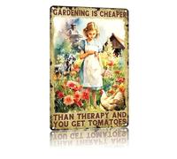 Arte de pared para exteriores de 8 x 12 pulgadas, la jardinería es más barata que la terapia y obtienes tomates, letrero de aluminio duradero y para una fácil instalación, adecuado para jardín