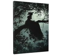 Arte de pared rectangular de bruja, árbol artístico espeluznante, planta de cielo oscuro, vintage, lienzo blanco y negro, decoración para colgar, impermeable, para guardería, dormitorio, cocina