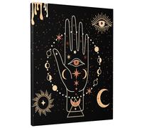 Arte de pared rectangular de bruja, quiromancia, mal de ojo, luna, geométrico, moderno, constelación, estrella, amarillo, negro, lienzo extraíble, decoración para colgar en la guardería, sala de