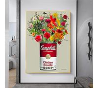Arte de pared retro Andy Warhol Soup Painting con flores Carteles de pintura en lienzo e impresiones de imágenes de pared, para decoración de paredes de sala de estar Sin marco
