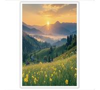 Arte De Pared Sin Marco, Póster De Amanecer En Campos Flores, Pintura En Lienzo, 80×120 Cm, Decoración De Pared Con Paisajes Pastorales, Obras De Arte Para Sala De Estar Dormitorio, Verde Hierba