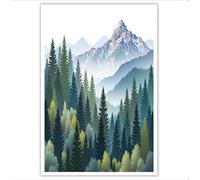 Arte De Pared Sin Marco, Póster De Cumbres Montañosas Bosques Coníferas, Pintura En Lienzo, 50×70 Cm, Decoración De Pared Con Montañas Bosques Pinos, Obras De Arte Para Sala De Estar Dormitorio, Verde