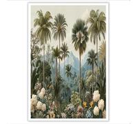 Arte De Pared Sin Marco, Póster De Palmeras Cumbres Las Montañas, Pintura En Lienzo, 60×90 Cm, Decoración De Pared Con Selva Tropical Retro, Obras De Arte Para Sala De Estar Dormitorio, Verde Claro