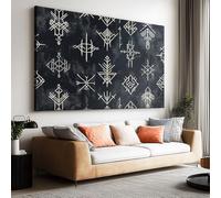 Arte de pared sin marco, textura geométrica, horizontal, dibujada a mano, runas vikingas, pintura sobre lienzo, para sala de estar, dormitorio, arte de pared de gran tamaño, decoración moderna del