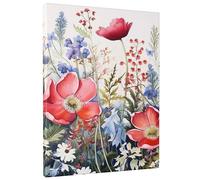 Arte de pared vertical de flores rústicas, lavanda, hojas florales, hermosa planta, azul, rojo, lona, decoración extraíble, impermeable, casa, oficina, sala de juegos, hogar, universidad, rectángulo
