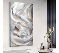 Arte de pared vertical enmarcado grande con detalles dorados, pinturas florales y estampadas en tonos pastel - Impresión en lienzo de tinta estilo (60 x 120 cm (24 x 47 pulgadas) con marco)