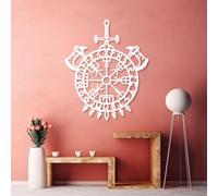 Arte de Pared Vikingo de Metal Negro, decoración nórdica de Pared con Escudo de Metal Vegvisir, Escultura de Arte Moderno para Sala de Estar, Dormitorio, Pasillo y Calle.