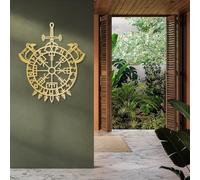Arte de Pared Vikingo de Metal Negro, decoración nórdica de Pared con Escudo de Metal Vegvisir, Escultura de Arte Moderno para Sala de Estar, Dormitorio, Pasillo y Calle.