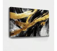 Arte de pared vintage dorado, impresiones abstractas en lienzo en blanco y negro, póster XXL para sala de estar, dormitorio, oficina (40 x 70 cm/16 x 28 pulgadas/marco interior)