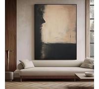 Arte de pared Wabi-Sabi, pintura abstracta en negro y beige, impresiones en lienzo medievales en negro y beige, pintura al óleo, decoración minimalista negra, 50 x 75 cm, sin marco