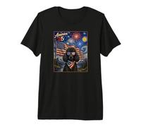 Arte de Perro caniche Negro en América 250 4 de Julio Bandera de Estados Unidos Camiseta Premium