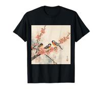 Arte de Pintura de Acuarela Japonesa Kawaii Birds on a Branch Camiseta