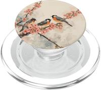 Arte de Pintura de Acuarela Japonesa Kawaii Birds on a Branch PopSockets PopGrip para MagSafe