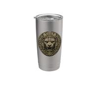 Arte de reliquia del templo de piedra antigua del escudo del guerrero del jaguar maya Vaso térmico de acero inoxidable de doble pared