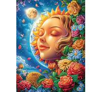 Arte de rostro de la diosa de la luna en el jardín de flores Puzzle 1000 Piezas Obra De Arte 3D Mitos de cuento de hadas Rompecabezas Para Hombres Y Mujeres Desafío Intelectual Estera Portátil DIY Mod