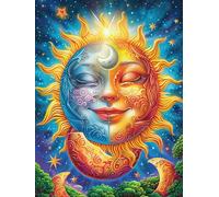 Arte de Rostro del Sol y la Luna Puzzles 300 Piezas Impossible Desafío Mitos fantásticoss Cuento De Hadas Rompecabezas para Adultos Aliviar Estrés Decoración Hogar DIY Moderno Portátil 300 PCS