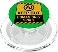 Arte de señal de precaución con Mensaje Anti-IA en Amarillo Intenso PopSockets PopGrip para MagSafe