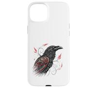 Arte de tatuaje de cuervo tribal con diseño de acentos rojos Carcasa para iPhone 15 Plus