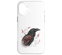 Arte de tatuaje de cuervo tribal con diseño de acentos rojos Carcasa para iPhone 16 Plus