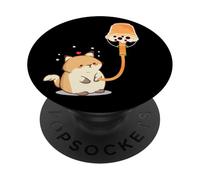 Arte de té con Leche en Burbujas Paws Purr Meow Cat Fuel Boba en la Parte Trasera PopSockets PopGrip Adhesivo