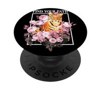 Arte de Tigre Motivacional con Diseño Floral PopSockets PopGrip Adhesivo