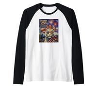 Arte de Tigre Siberiano Blanco sobre América 250, Bandera Estadounidense del 4 de Julio Camiseta Manga Raglan