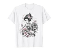Arte de Tinta de fantasía Floral Rosa con diseño de dragón Floral Camiseta