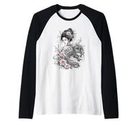 Arte de Tinta de fantasía Floral Rosa con diseño de dragón Floral Camiseta Manga Raglan