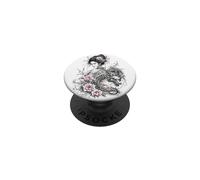Arte de Tinta de fantasía Floral Rosa con diseño de dragón Floral PopSockets PopGrip Adhesivo