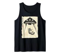 Arte de Tinta Japonesa de abducción OVNI de Mapache Retro Camiseta sin Mangas